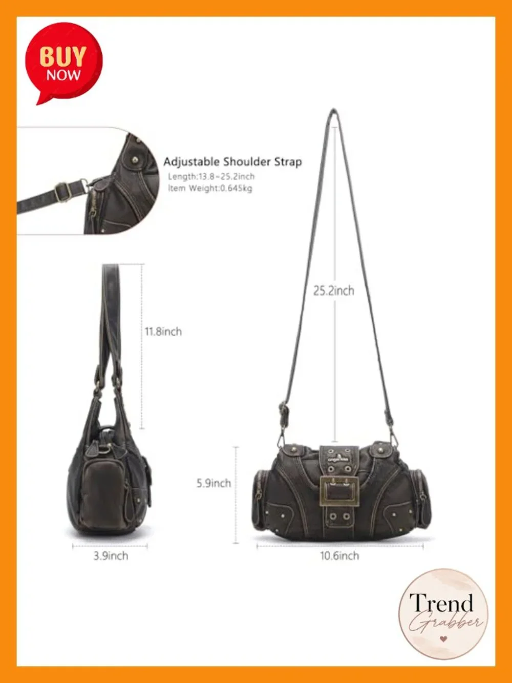 Vegan Leather Hobo Shoulder Bag with Multi-Pockets Adjustable Crossbody Tote